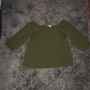 Off the shoulder green shirt